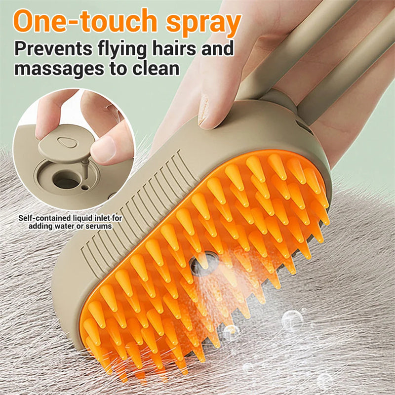 3-in-1 Electric Pet Steam Brush for Grooming, Massage & Hair Removal