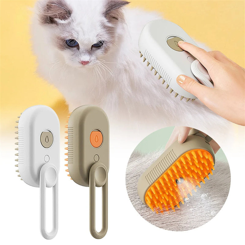 3-in-1 Electric Pet Steam Brush for Grooming, Massage & Hair Removal