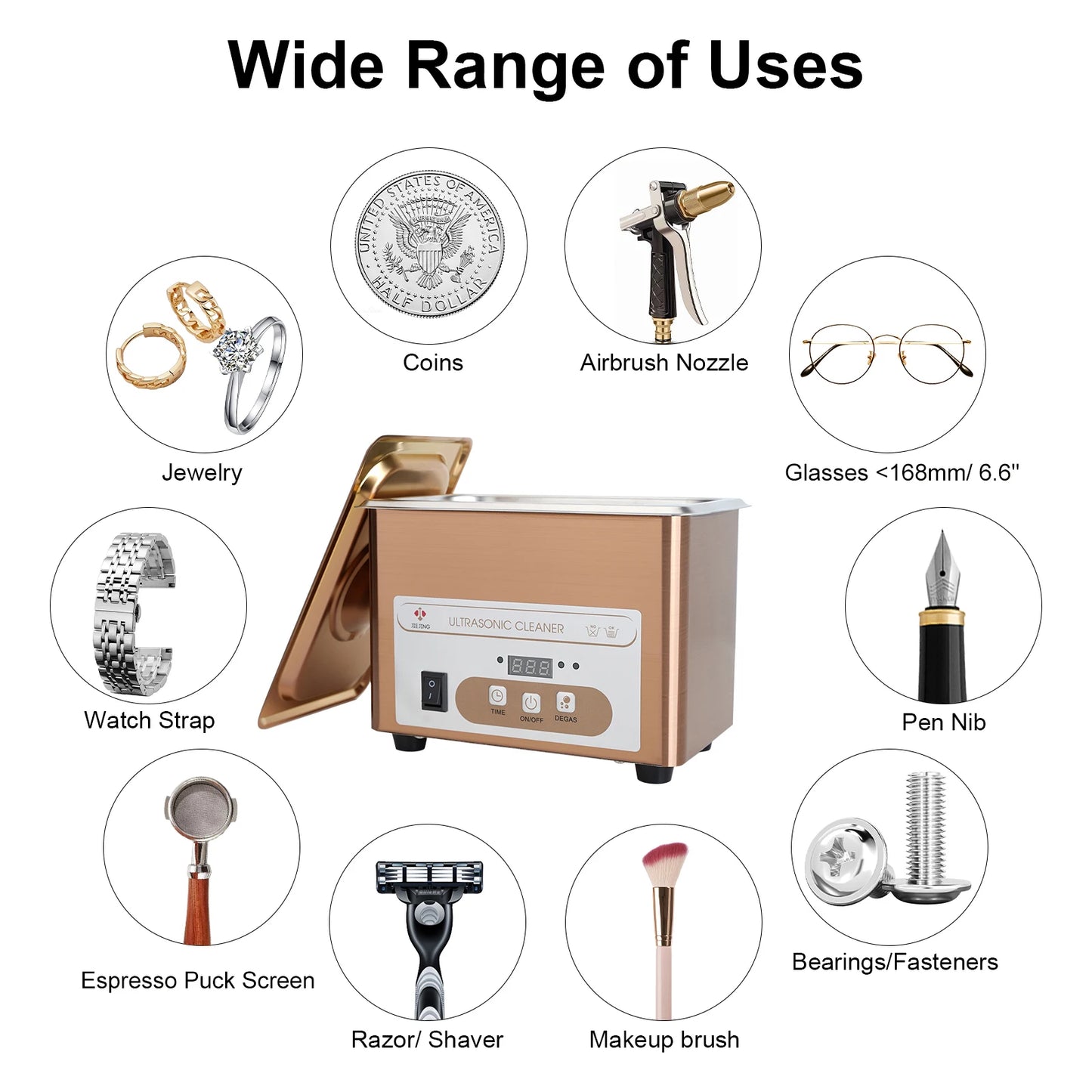 Ultrasonic Cleaner - 900mL, 60W, 40kHz for Jewelry & More