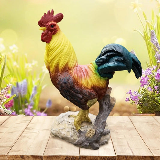 Resin Rooster Statue – Colorful Chicken Figurine for Garden, Patio, Lawn & Home Decor