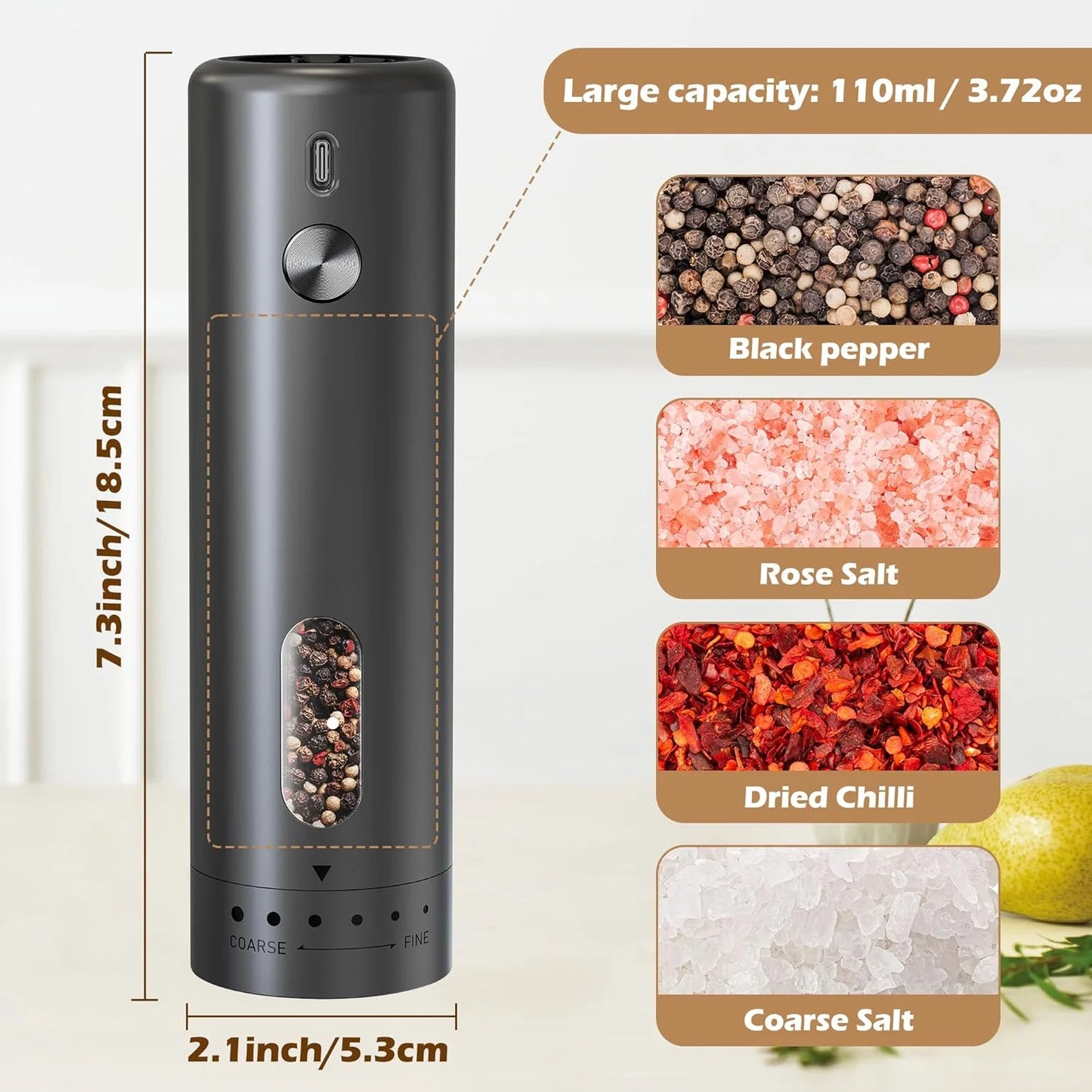 Upgraded Electric Salt & Pepper Grinder Set – USB Rechargeable Automatic Mills