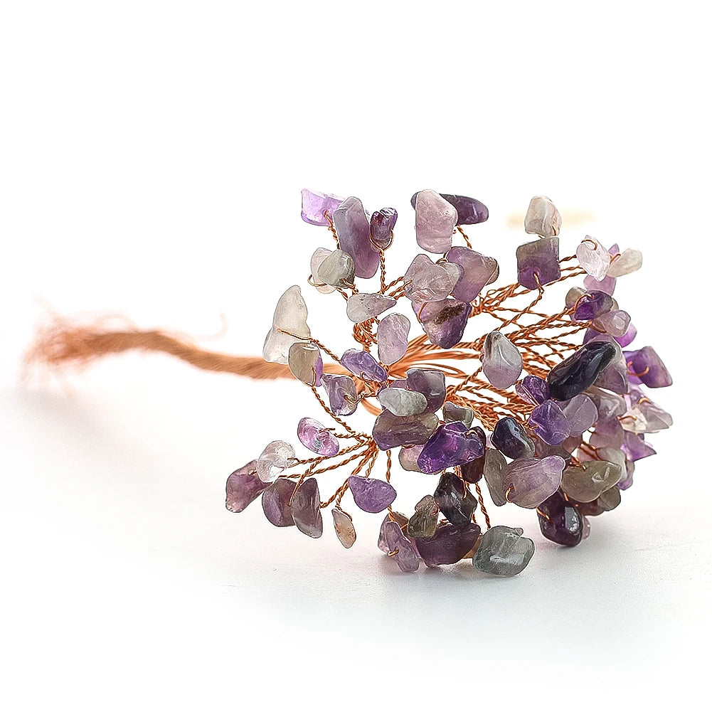 5pcs Natural Crystal Stone Flower Bouquet – Handmade Copper Wire Weaving Ornament