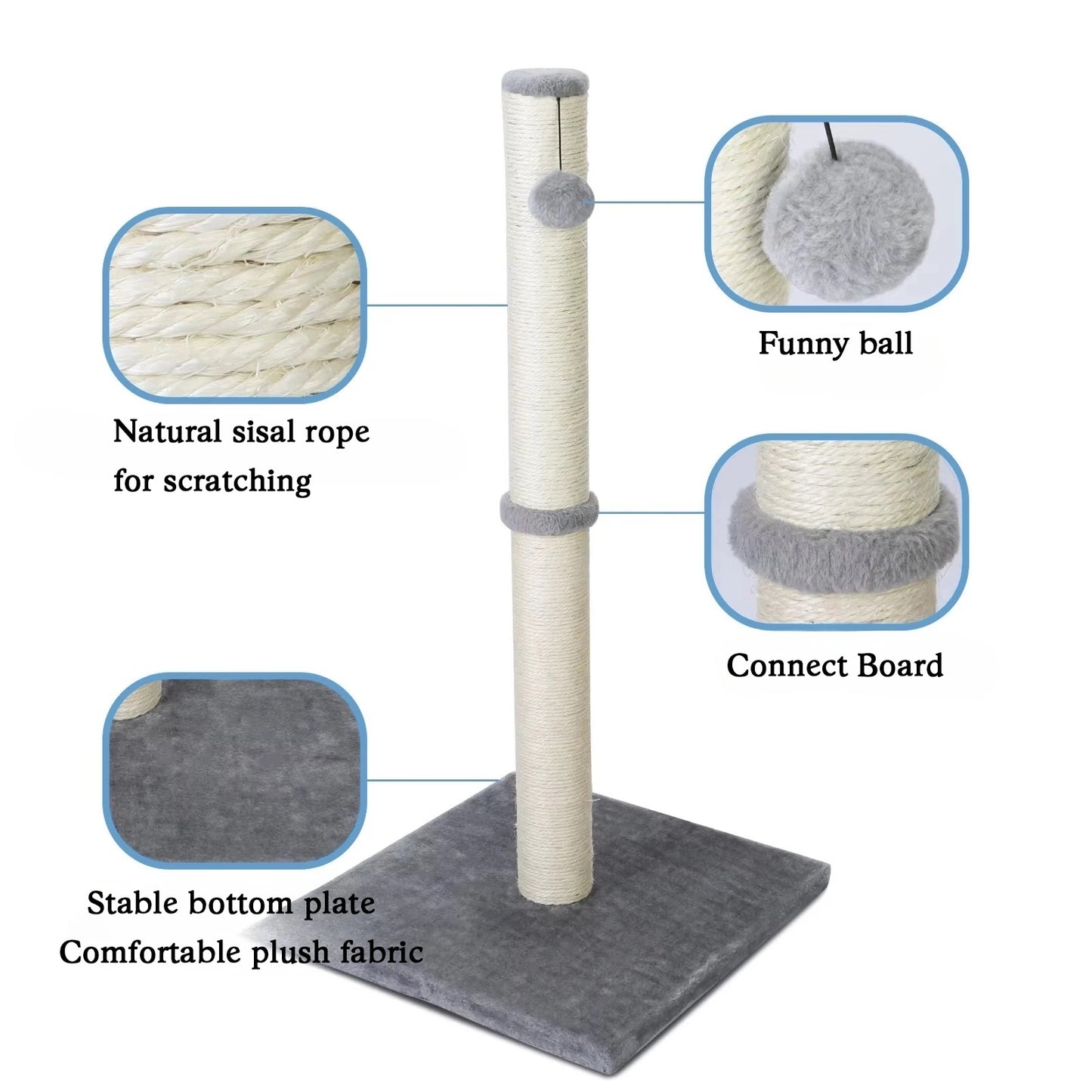Tall Sisal Cat Scratching Post for Indoor Cats & Kittens