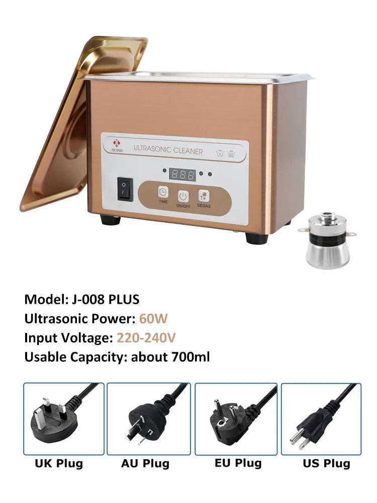 Ultrasonic Cleaner - 900mL, 60W, 40kHz for Jewelry & More