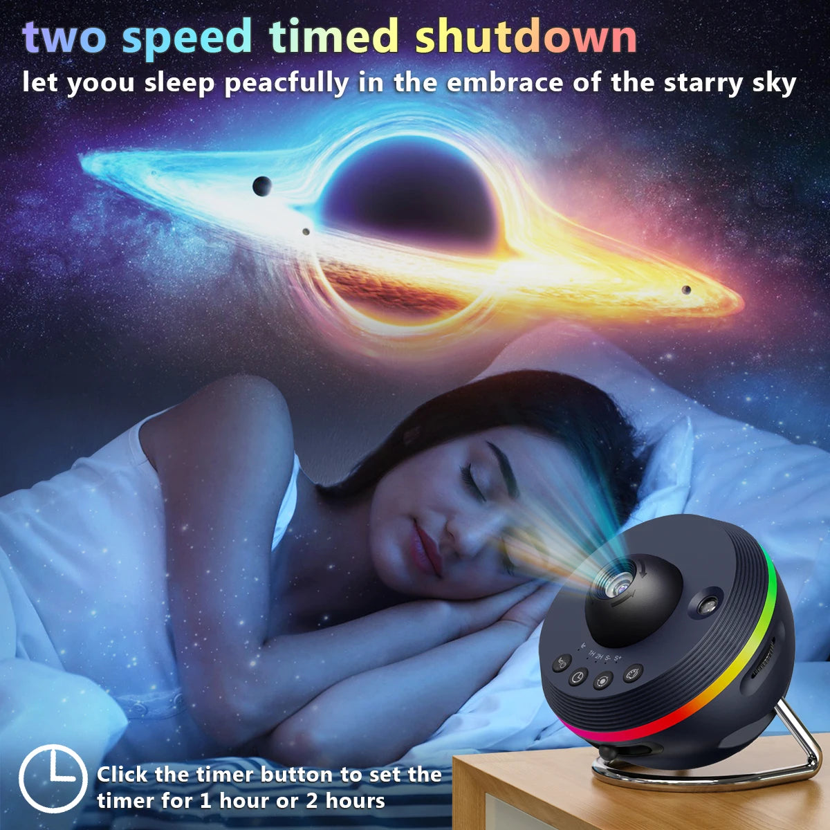 Starry Galaxy Projector - 13 Modes, 6 RGB Lights, Timer & Rotation