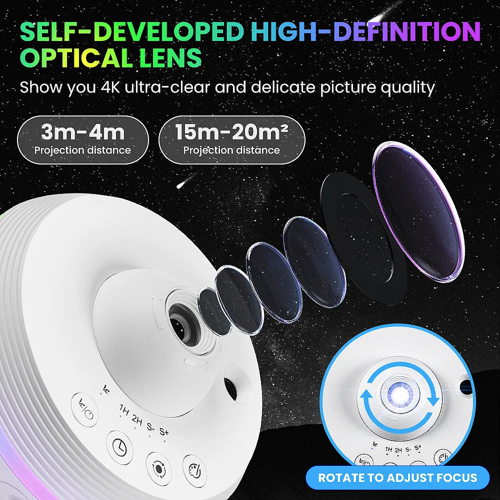 Starry Galaxy Projector - 13 Modes, 6 RGB Lights, Timer & Rotation