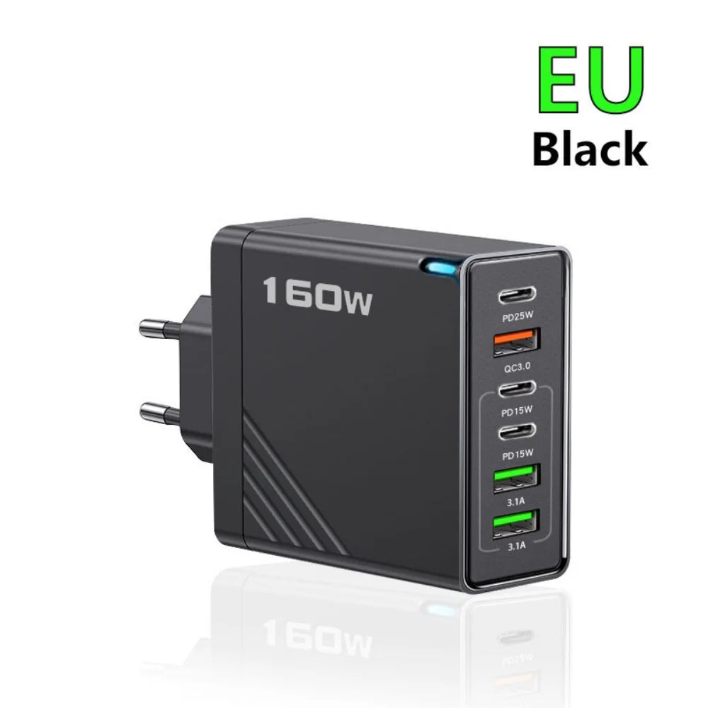 160W Multi-Port USB-C Fast Charger Adapter – EU/US/UK Plug