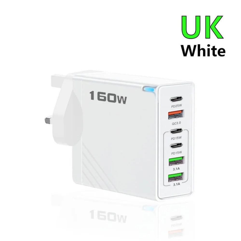 160W Multi-Port USB-C Fast Charger Adapter – EU/US/UK Plug