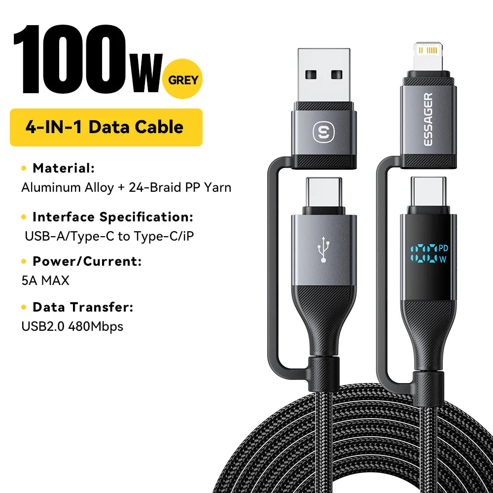 Charge & Monitor: Essager 100W USB-C Cable for iPhone, Macbook, iPad - Digital Display