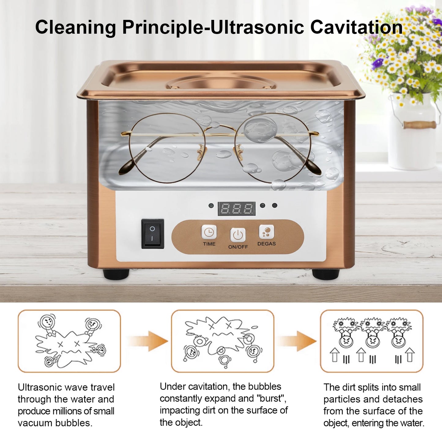 Ultrasonic Cleaner - 900mL, 60W, 40kHz for Jewelry & More