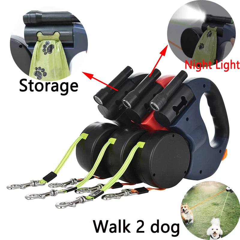3M Dual Puppy Leash – Automatic Retractable Dog Leash with Night Light