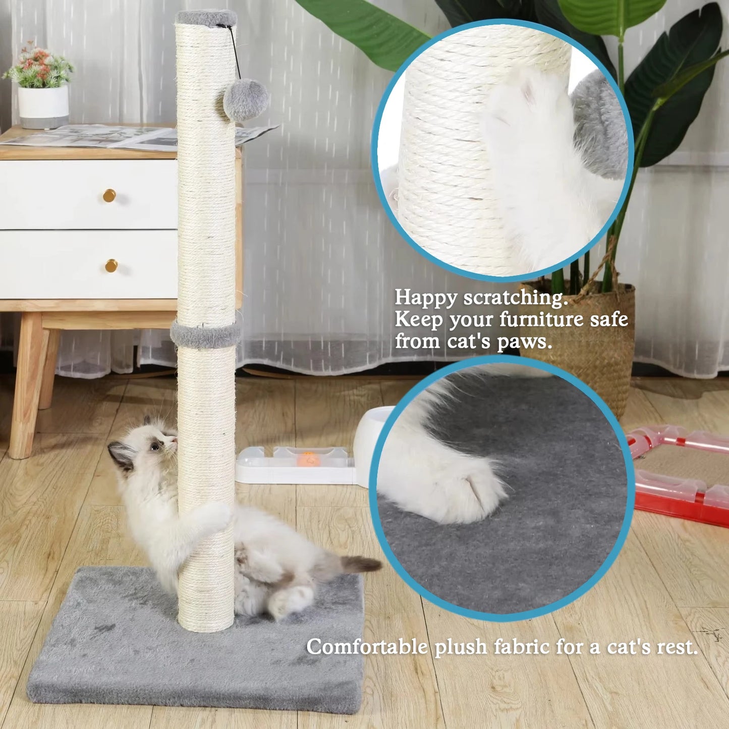 Tall Sisal Cat Scratching Post for Indoor Cats & Kittens