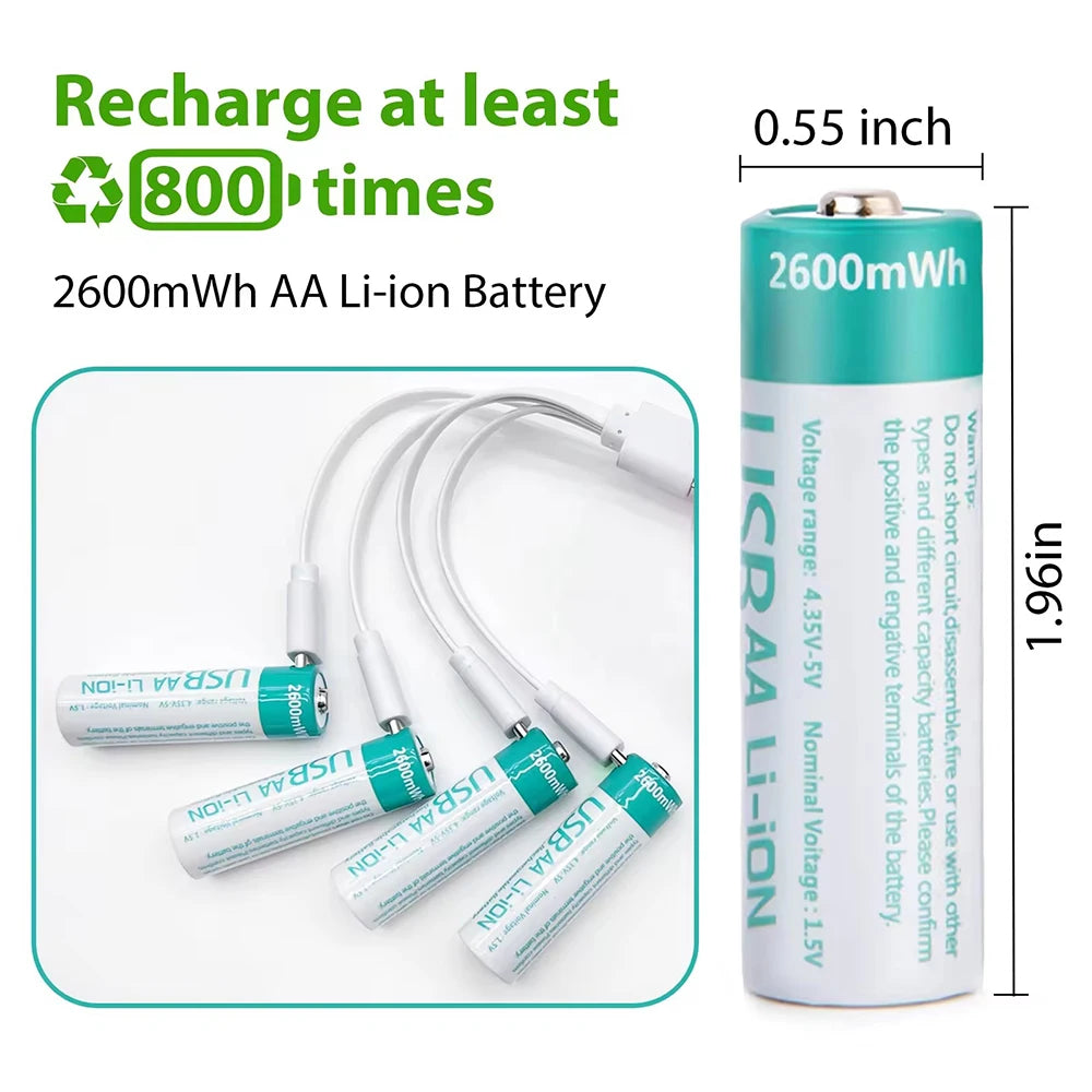 MATOV 1.5V AA USB Type-C Rechargeable Battery - 2600mWh