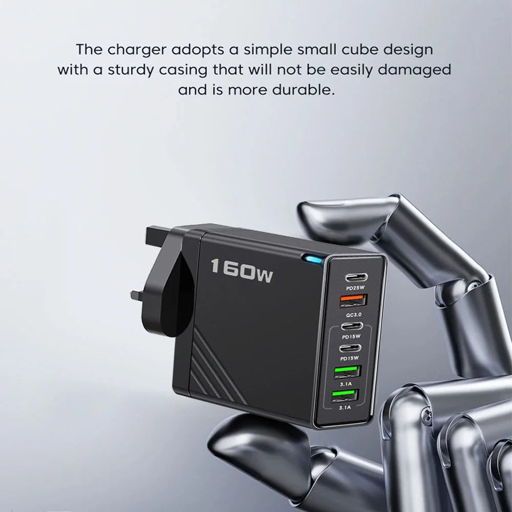 160W Multi-Port USB-C Fast Charger Adapter – EU/US/UK Plug