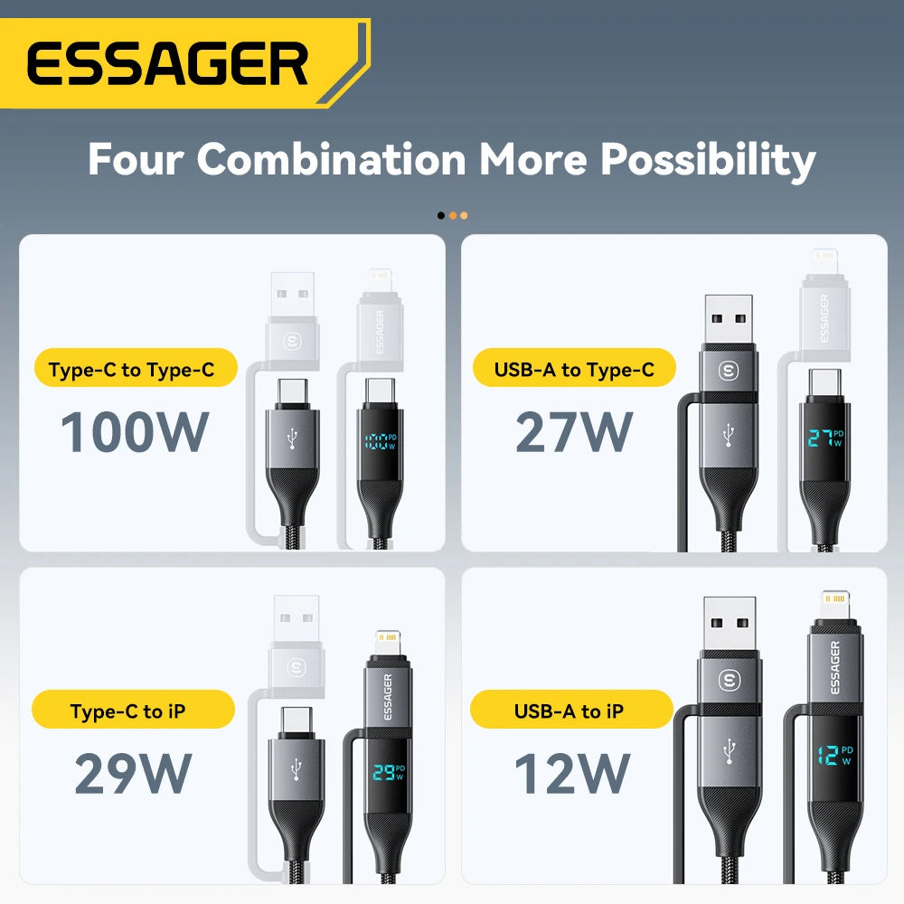 Charge & Monitor: Essager 100W USB-C Cable for iPhone, Macbook, iPad - Digital Display