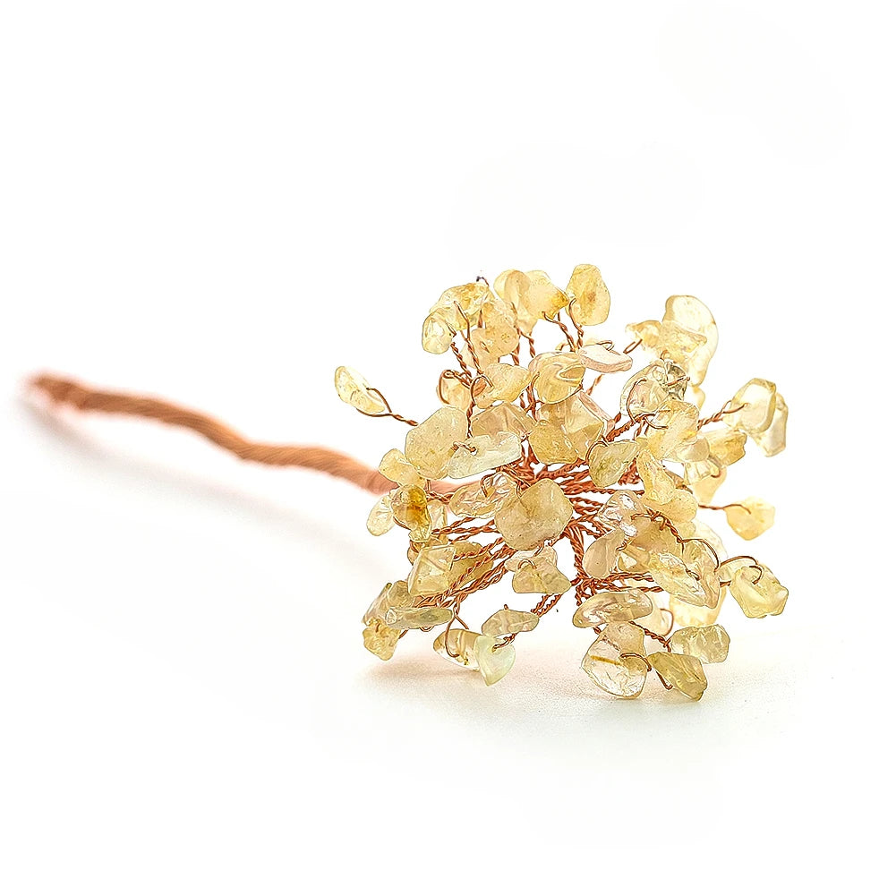 5pcs Natural Crystal Stone Flower Bouquet – Handmade Copper Wire Weaving Ornament