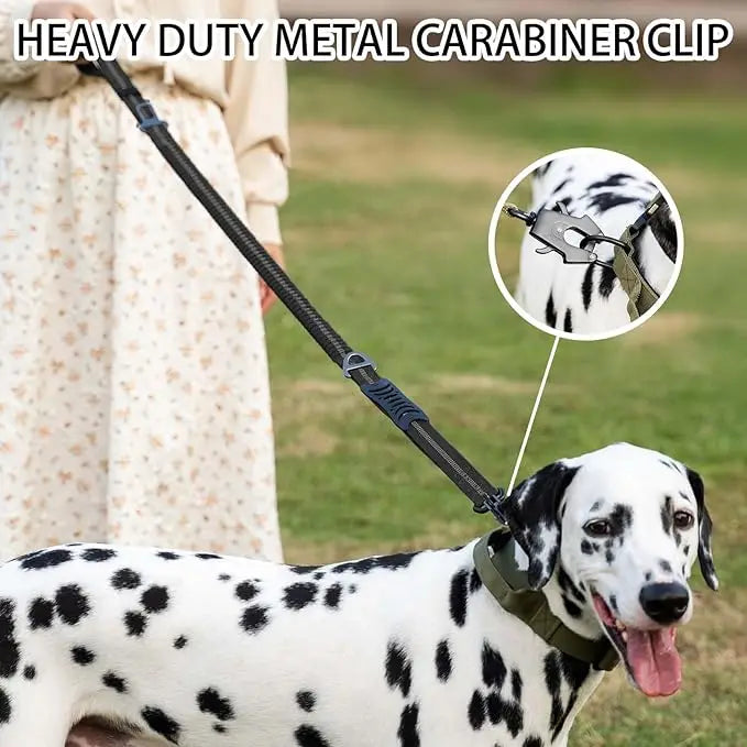 Heavy Duty Tactical Dog Leash with Bungee, Reflective Strips & Seat Belt Clips