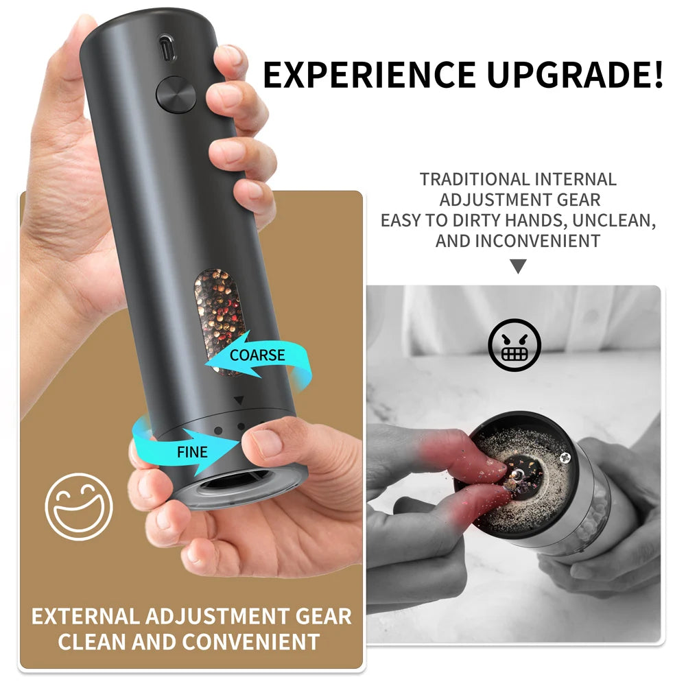 Upgraded Electric Salt & Pepper Grinder Set – USB Rechargeable Automatic Mills