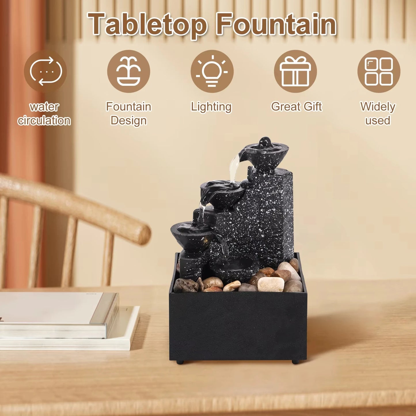 Tabletop Waterfall Fountain with LED Lights