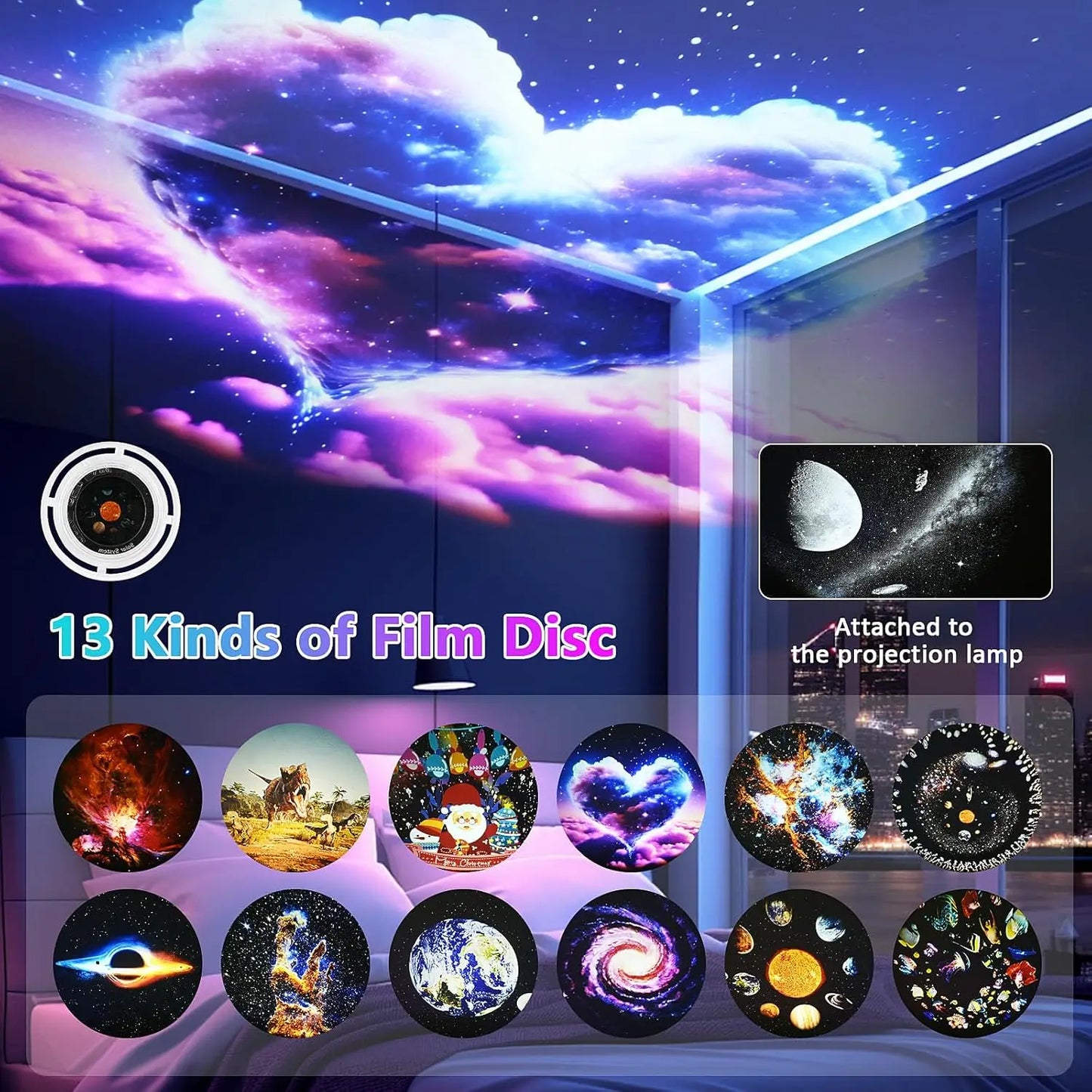 Starry Galaxy Projector - 13 Modes, 6 RGB Lights, Timer & Rotation