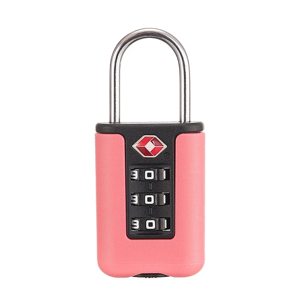 Pink combination lock with a visible brand logo on a white background