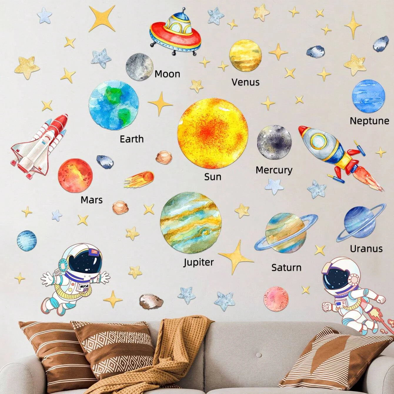 3D Astronaut & Rocket Wall Stickers - Kids' Room Space Theme