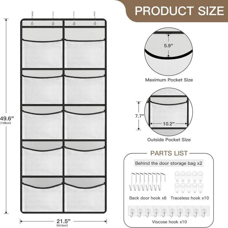 Over-the-Door Organizer: 5-10 Pocket Hanging Storage