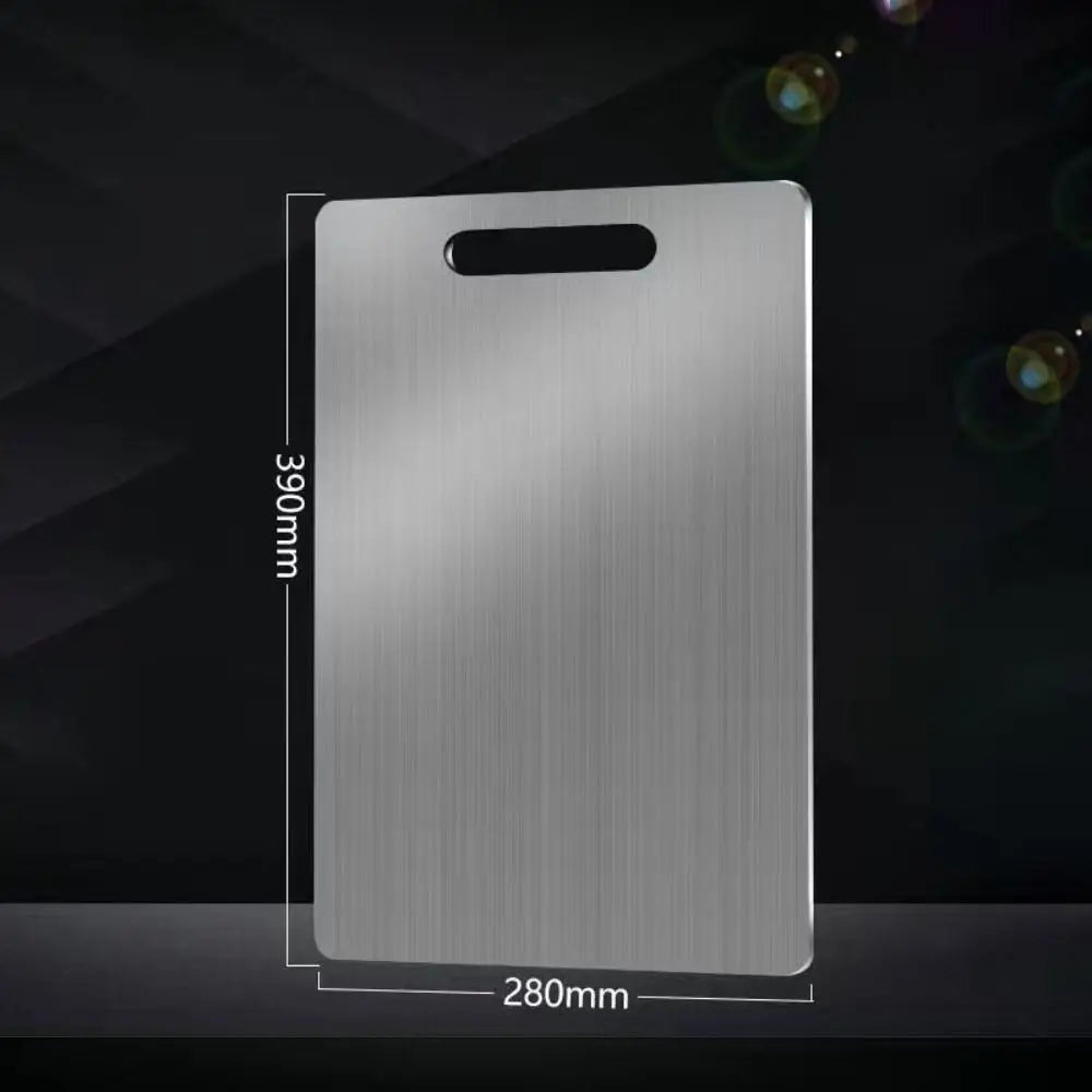 Metallic rectangular object with dimensions on a dark background