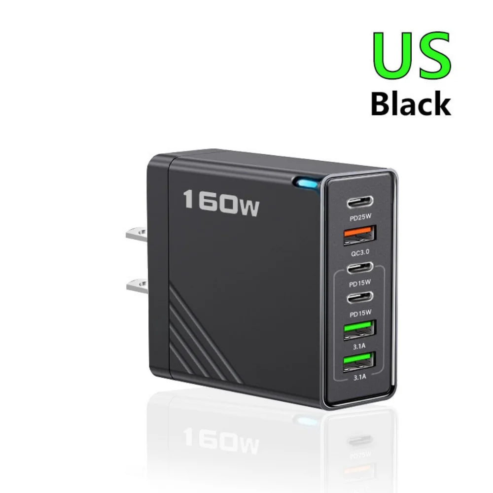 160W Multi-Port USB-C Fast Charger Adapter – EU/US/UK Plug