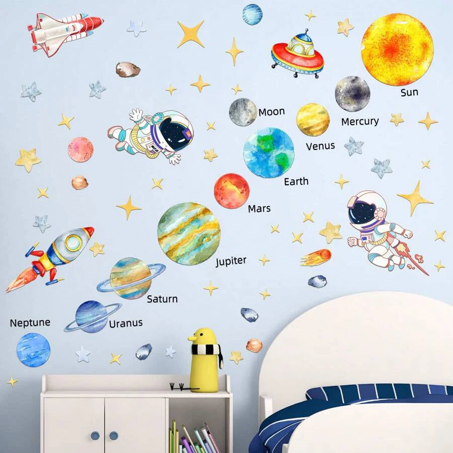 3D Astronaut & Rocket Wall Stickers - Kids' Room Space Theme