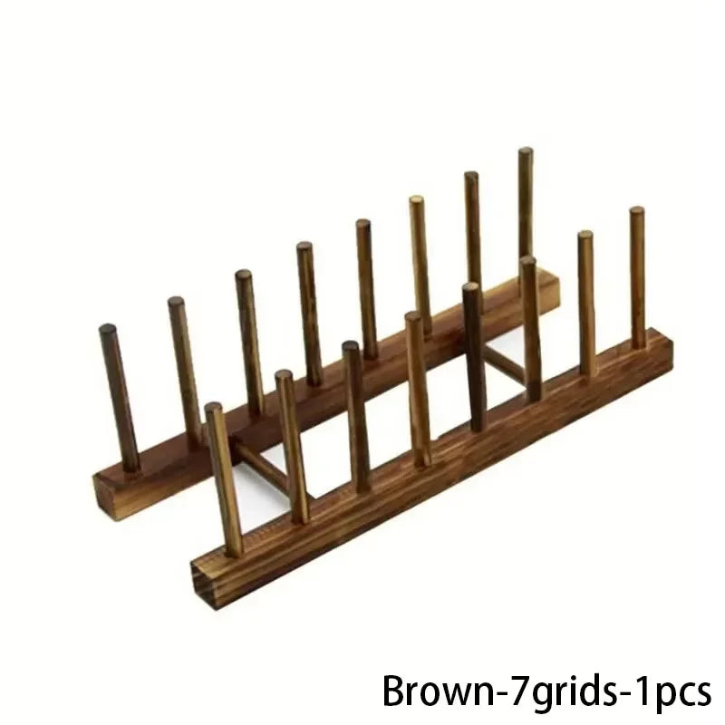 Wooden bottle rack with 7 grids on a white background