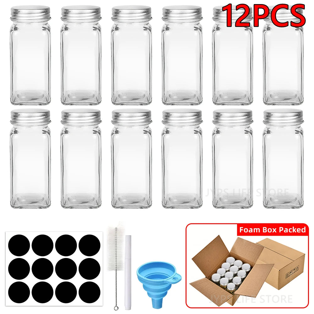 12Pcs Glass Spice Jars with Metal Lids