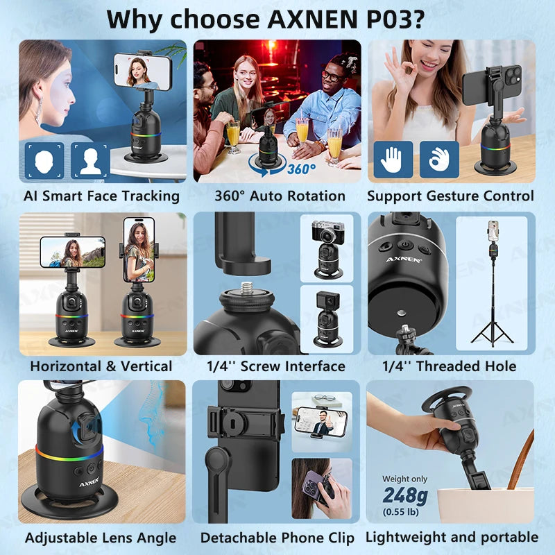 AI Face Tracking Gimbal for Smartphones & Cameras