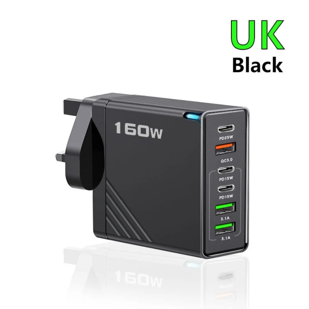 160W Multi-Port USB-C Fast Charger Adapter – EU/US/UK Plug