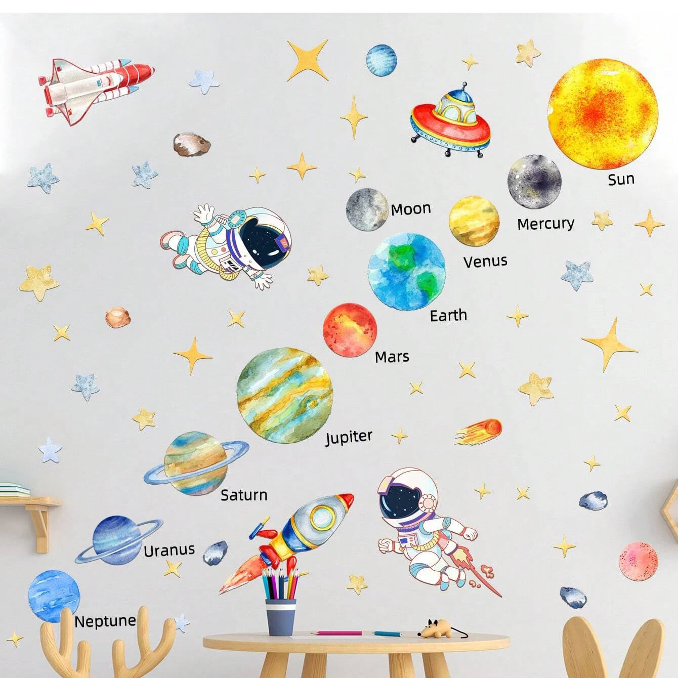 3D Astronaut & Rocket Wall Stickers - Kids' Room Space Theme