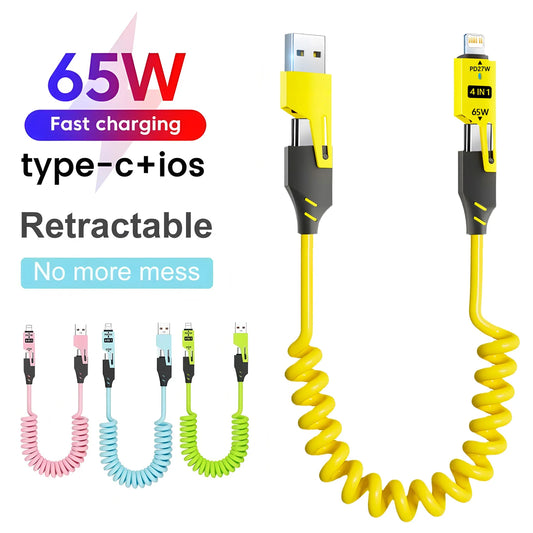 Retractable USB cable with multiple color options on a white background