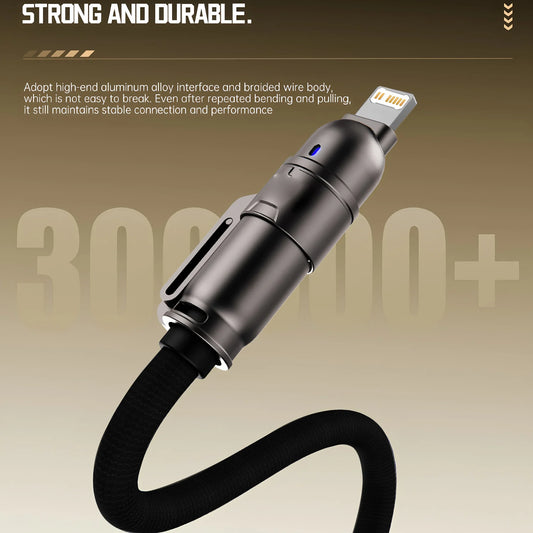 Strong and durable cable with metallic connector on a gradient background