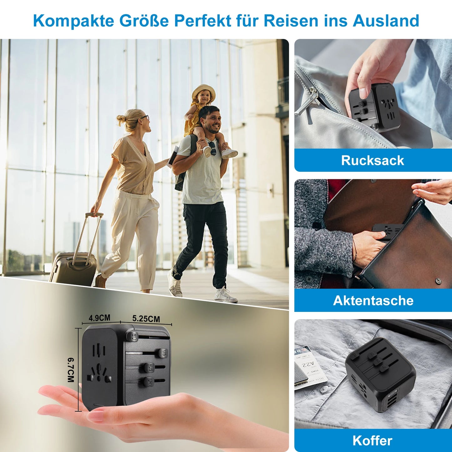 Travel Adapter: US/EU/UK/AUS with USB