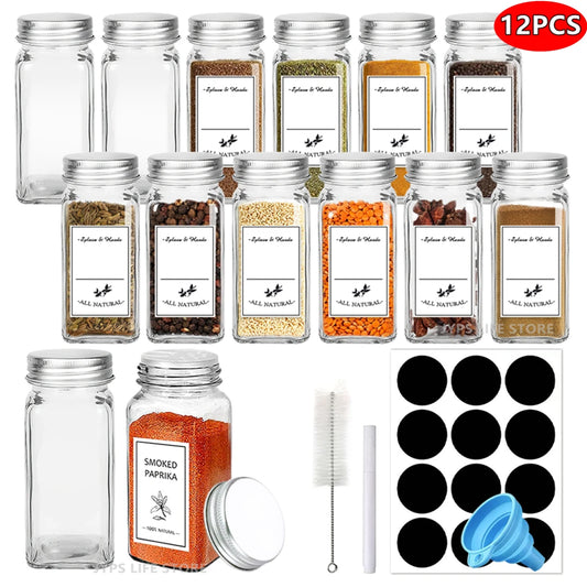 12Pcs Glass Spice Jars with Metal Lids