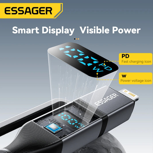 Charge & Monitor: Essager 100W USB-C Cable for iPhone, Macbook, iPad - Digital Display
