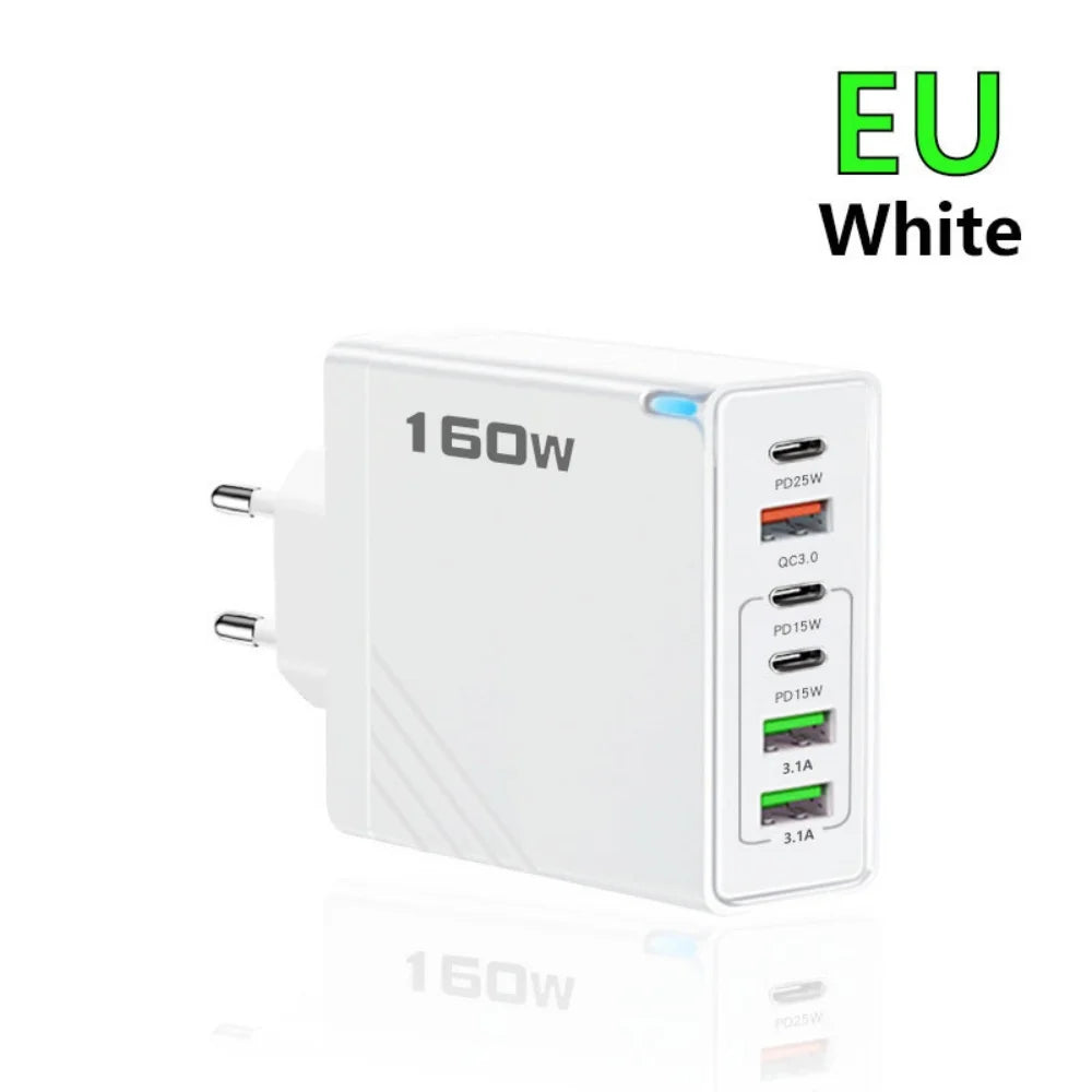 160W Multi-Port USB-C Fast Charger Adapter – EU/US/UK Plug