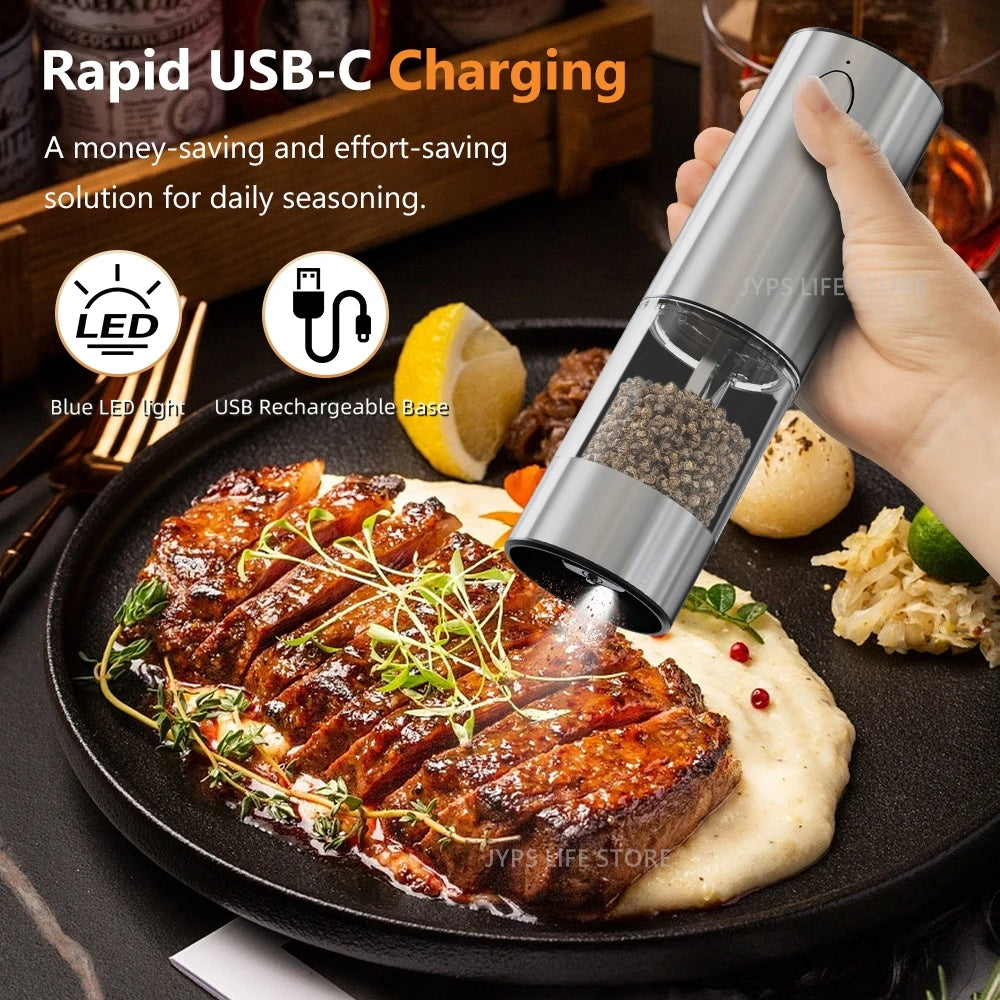 Electric Pepper Grinder – USB Rechargeable Stainless Steel Salt & Pepper Mill