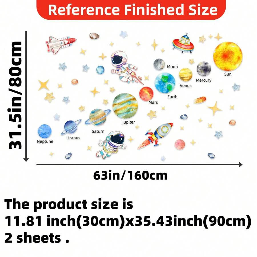 3D Astronaut & Rocket Wall Stickers - Kids' Room Space Theme