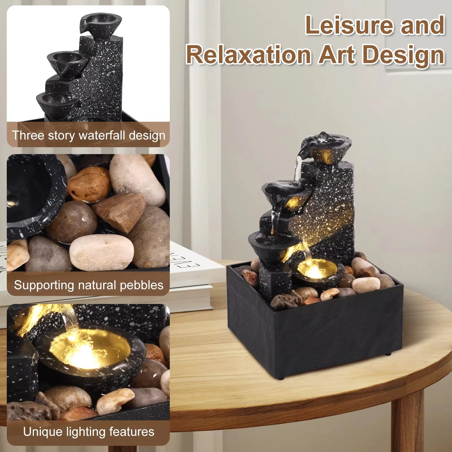 Tabletop Waterfall Fountain with LED Lights