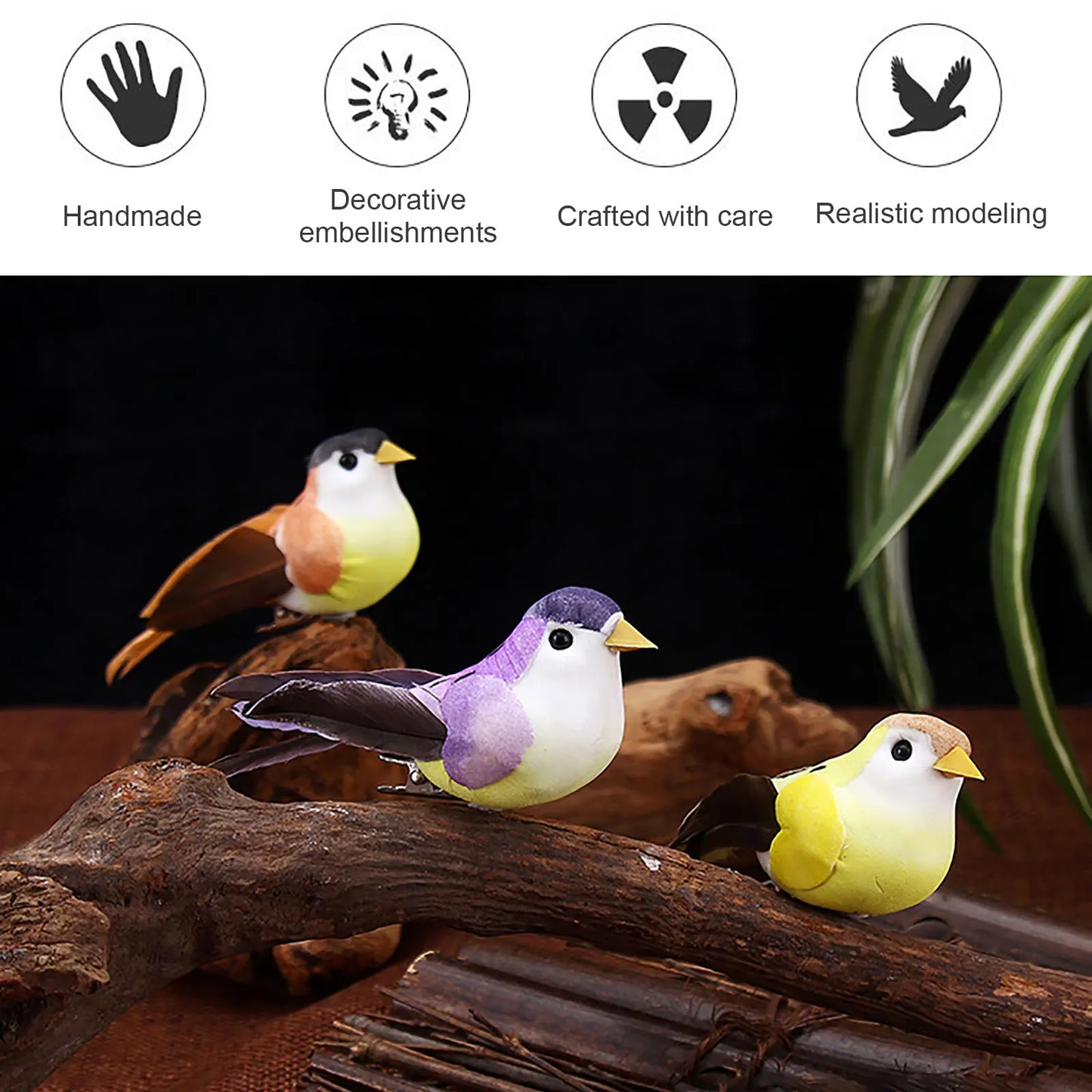 12pcs Mini Artificial Foam Birds with Clips