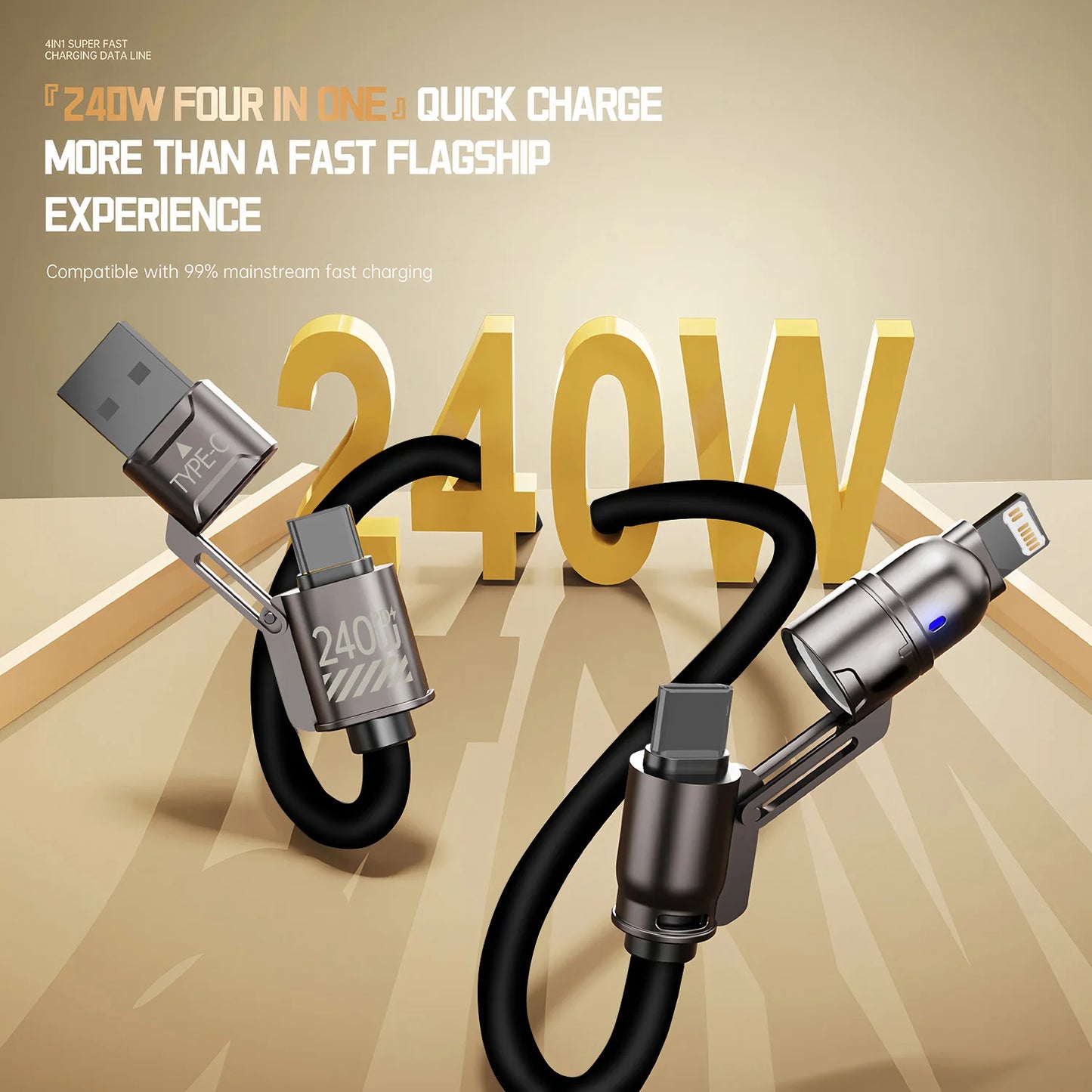 4-in-1 USB-C Fast Charging Cable, 240W PD – Compatible with iPhone, Samsung