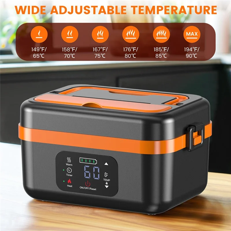 Cordless Electric Lunch Box – Rechargeable Self-Heating Food Warmer (16,000mAh)