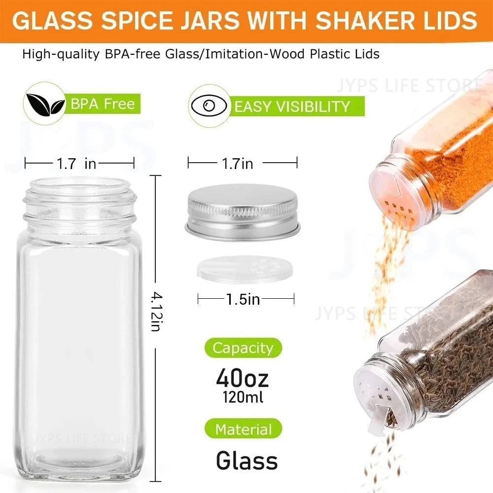 12Pcs Glass Spice Jars with Metal Lids
