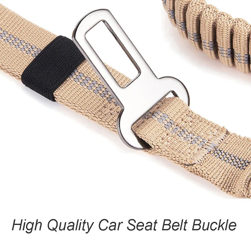 Heavy Duty Tactical Dog Leash with Bungee, Reflective Strips & Seat Belt Clips