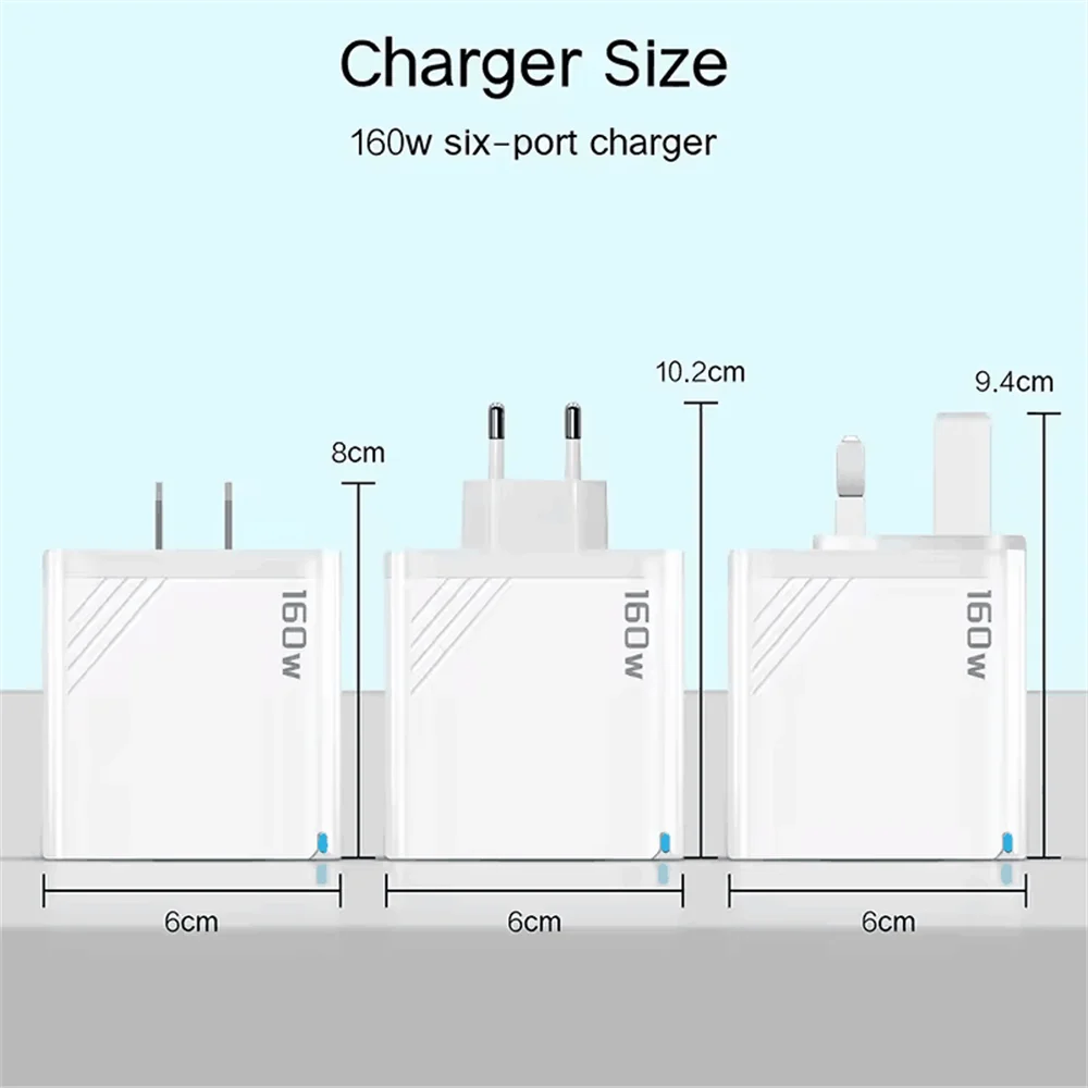 160W Multi-Port USB-C Fast Charger Adapter – EU/US/UK Plug